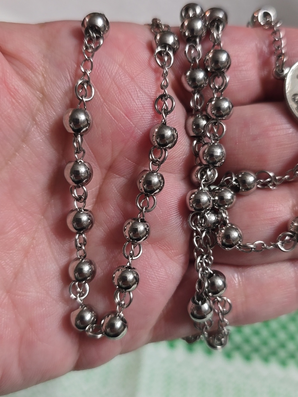 Stainless Steel Rosary Necklace with Cross Pendant - Picture 7 of 7